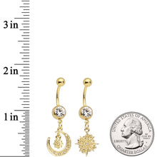 Clear Gem Gold Tone Celestial Star Moon Dangle Belly Ring Set