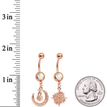 Aurora Gem Rose Gold Tone Celestial Star Moon Dangle Belly Ring Set