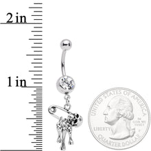 Clear Gem Skull Bones Safety Pin Halloween Dangle Belly Ring