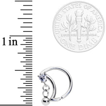 16G 3/8 Clear CZ Gem Crescent Moon Heart Dangle Closure Ring