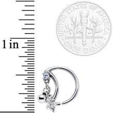 16G 3/8 Clear CZ Gem Crescent Moon Leaf Dangle Closure Ring