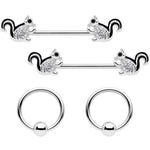 14G Clear Gem Squirrel BCR Barbell Nipple Ring Set of 4