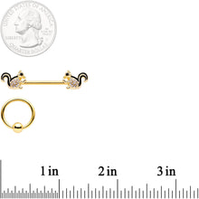 14G Clear Gem Gold Tone Squirrel BCR Barbell Nipple Ring Set of 4