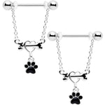 14G Love My Dog Paw Print Dangle Nipple Ring Set