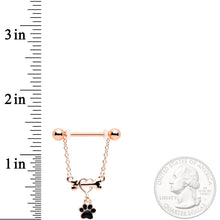 14G Rose Gold Tone Love My Dog Paw Print Dangle Nipple Ring Set