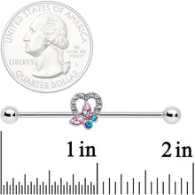 14G Pink Blue Butterfly Heart Industrial Barbell 38mm