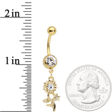 Clear Gem Gold Tone Sunflower Dangle Belly Ring