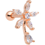 16G 1/4 Clear CZ Gem Rose Gold Tone Flower Cartilage Tragus