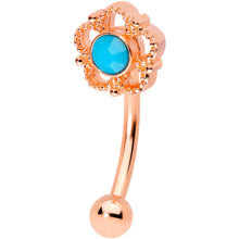 16G 5/16 Faux Turquoise Rose Gold Tone Flower Curved Eyebrow Ring