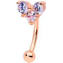 16G 5/16 Clear Gem Trio Rose Gold Tone Heart Curved Eyebrow Ring