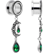 Green Gem Crescent Moon Dangle Screw Fit Tunnel Plug Set 6mm to 16mm