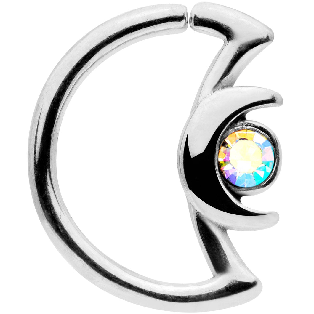 16G 3/8 Aurora Gem Crescent Moon Closure Ring