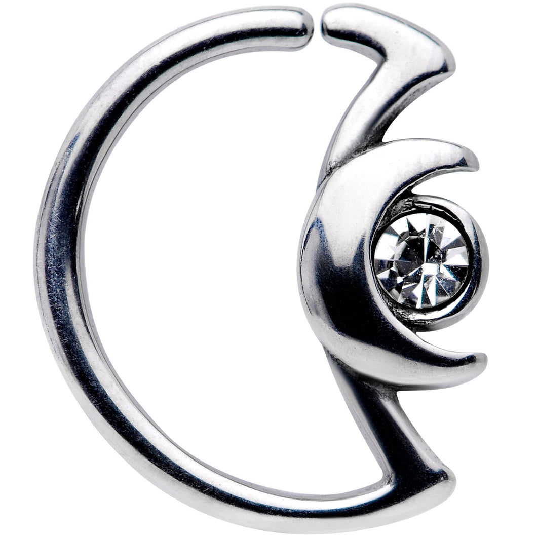 18G 3/8 Clear Gem Crescent Moon Closure Ring