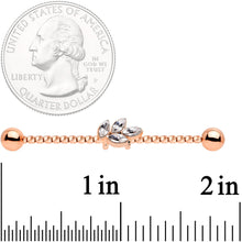 14G Clear Gem Rose Gold Tone Leaf Industrial Barbell 38mm