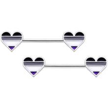14G Black Grey White Asexual Pride Heart Barbell Nipple Ring Set