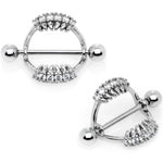 14G 9/16 Clear CZ Gem Scary Fang Halloween Nipple Shield Set