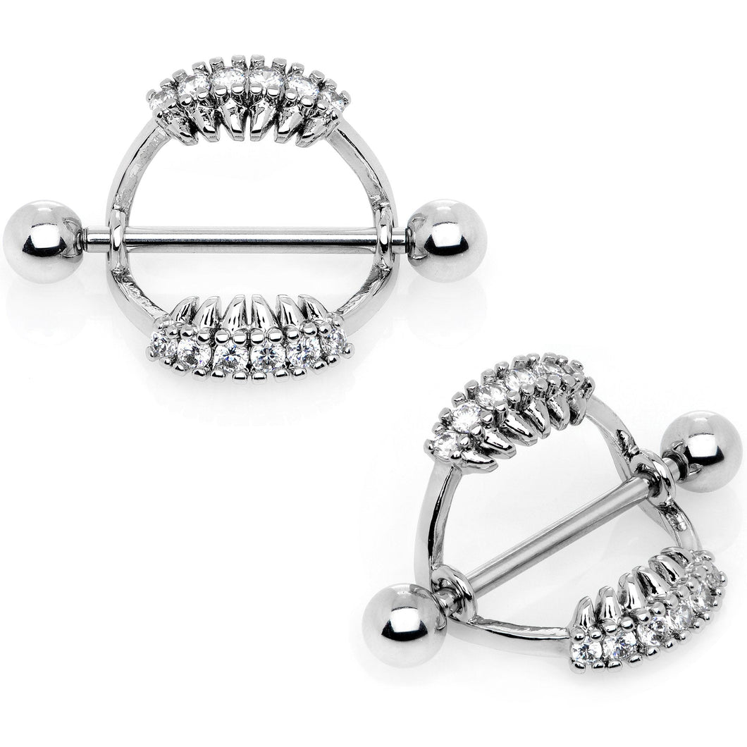 14G 9/16 Clear CZ Gem Scary Fang Halloween Nipple Shield Set