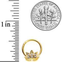 16G 3/8 Clear Gem Gold Tone Lotus Flower Hinged Segment Ring