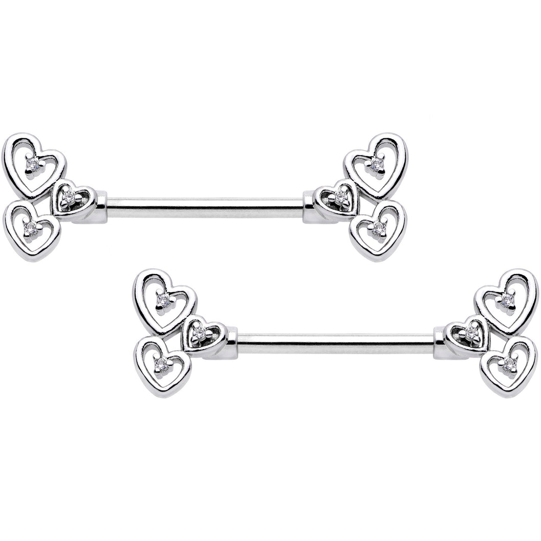 14G 9/16 Clear CZ Gem Abstract Heart Barbell Nipple Ring Set