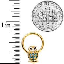 16G 3/8 Aqua Gem Gold Tone Barn Owl Hinged Segment Ring