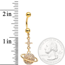 Clear Gem Gold Tone Planet Saturn Dangle Belly Ring