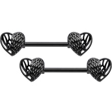 14G 9/16 Black Angels Wings Barbell Nipple Ring Set