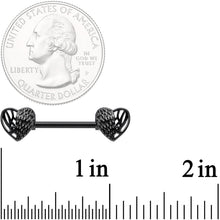 14G 9/16 Black Angels Wings Barbell Nipple Ring Set
