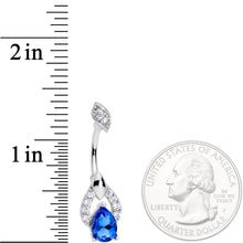 Blue CZ Gem Art Deco Drop Glamour Double Mount Belly Ring