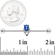 14G Clear Blue Teardrop Gem Art Deco Industrial Barbell 38mm