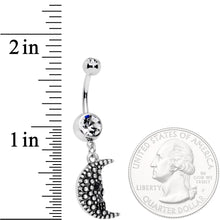 Clear Black Gem Night Skull Crescent Moon Dangle Belly Ring