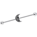 14G Black Gem Night Skull Crescent Moon Industrial Barbell 38mm