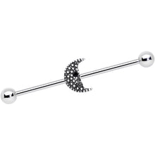 14G Black Gem Night Skull Crescent Moon Industrial Barbell 38mm