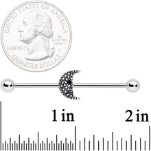 14G Black Gem Night Skull Crescent Moon Industrial Barbell 38mm