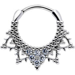 16G 3/8 Clear CZ Gem Triangle Ornate Septum Clicker