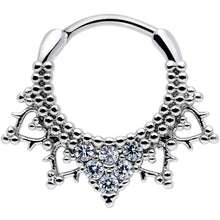 16G 3/8 Clear CZ Gem Triangle Ornate Septum Clicker