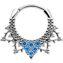 16G 3/8 Aqua CZ Gem Triangle Ornate Septum Clicker