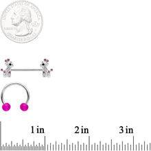 14G Clear Pink Gem Giraffe UV Horseshoe Nipple Ring Set