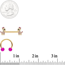 14G Clear Pink Gem Giraffe Gold Tone UV Horseshoe Nipple Ring Set