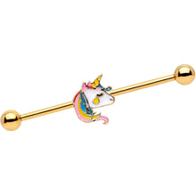 14G Gold Tone Pastel Unicorn Industrial Barbell 38mm
