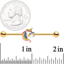 14G Gold Tone Pastel Unicorn Industrial Barbell 38mm