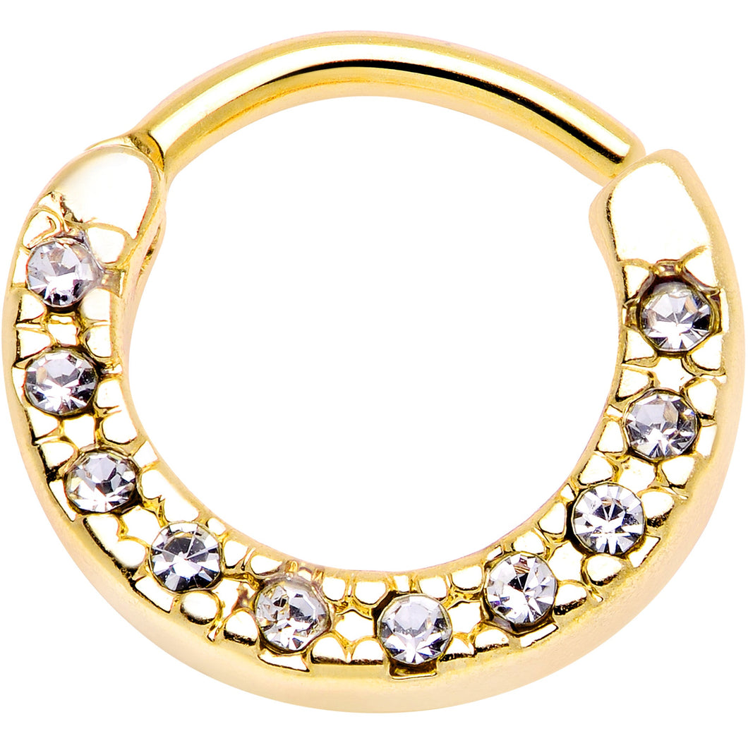 16G 5/16 Clear Gem Gold Tone Paved Cartilage Clicker
