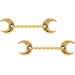 14G Clear Gem Gold Tone Witch Moon Barbell Nipple Ring Set