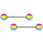 14G 9/16 Red Yellow Blue Pansexual Pride Barbell Nipple Ring Set
