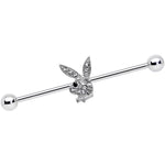 14G Licensed Playboy Bunny Clear Gem Industrial Barbell 38mm