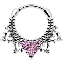 16G 3/8 Pink CZ Gem Triangle Ornate Septum Clicker