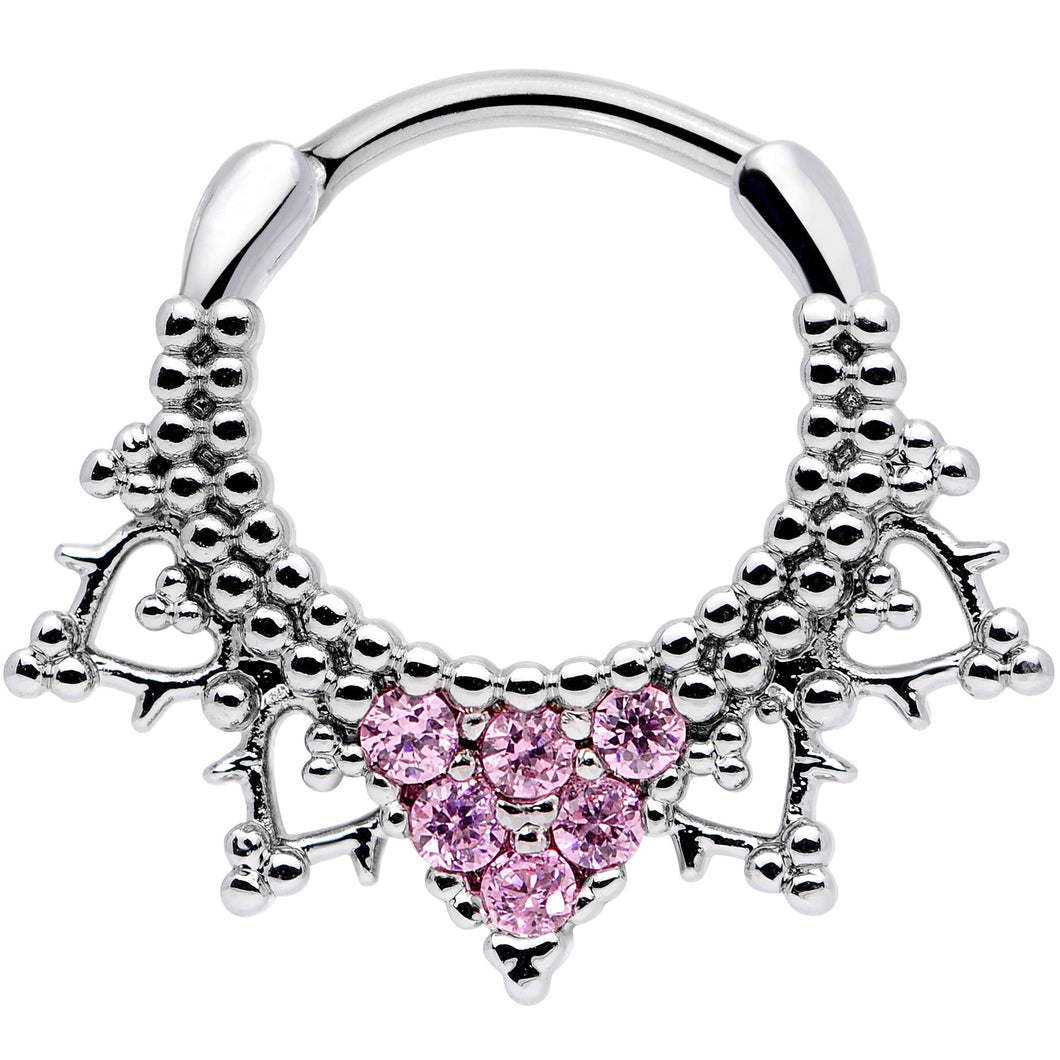 16G 3/8 Pink CZ Gem Triangle Ornate Septum Clicker