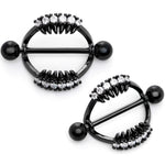 14G 9/16 Clear CZ Gem Black Scary Fang Halloween Nipple Shield Set