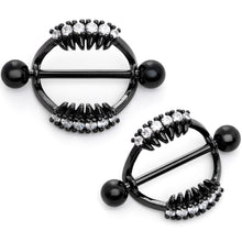 14G 9/16 Clear CZ Gem Black Scary Fang Halloween Nipple Shield Set