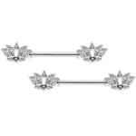 14G 9/16 Clear Gem Lotus Flower Barbell Nipple Ring Set
