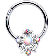 16G 3/8 White Synthetic Opal Aurora Gem Crest Hinged Segment Ring
